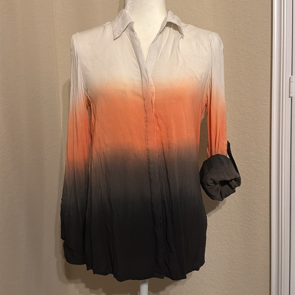 Ombre Button Down Blouse Pink Gray Gradient Sz Small - Picture 3 of 5